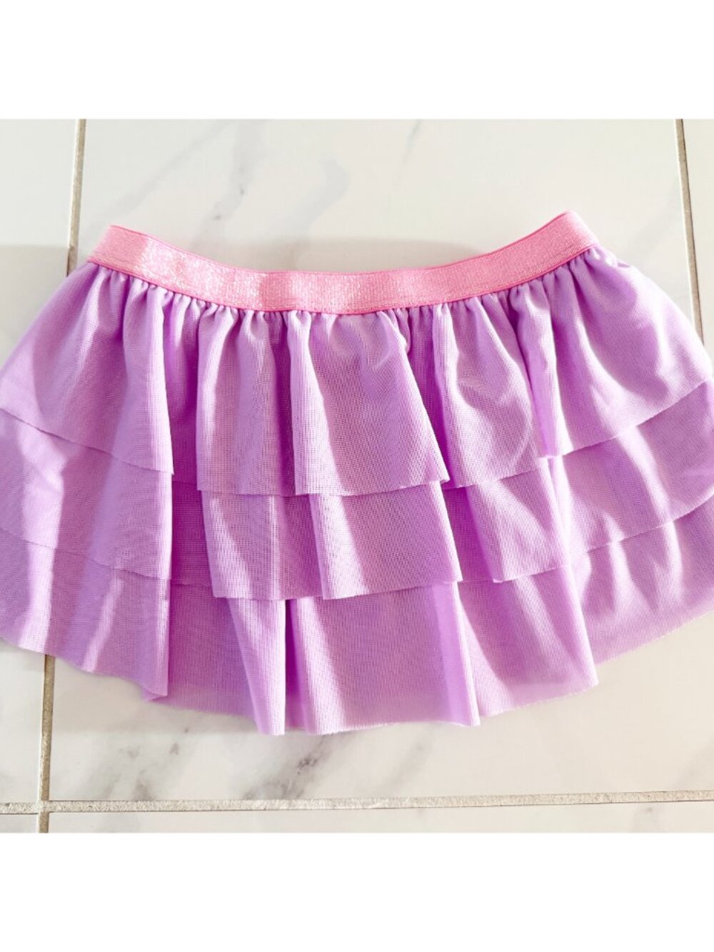 O'Rageous Girls' 6X Playful Swimsuit Skirt in lilac tiered ruffle mini - Picture 3 of 7